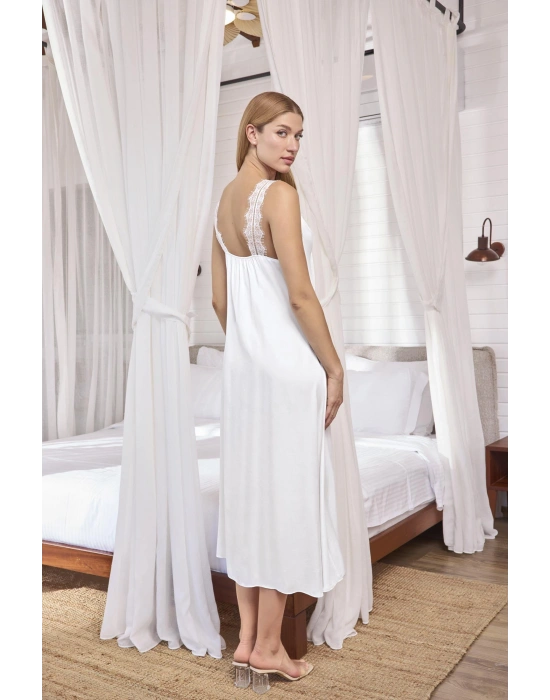 Bicomi Göğüs ve Sırt Dekolteli Dantelli Saten Gecelik