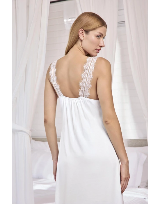 Bicomi Göğüs ve Sırt Dekolteli Dantelli Saten Gecelik