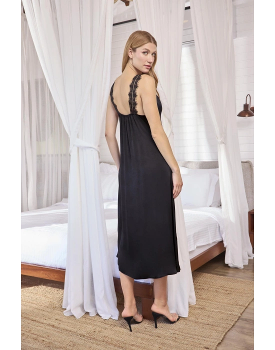 Bicomi Göğüs ve Sırt Dekolteli Dantelli Saten Gecelik