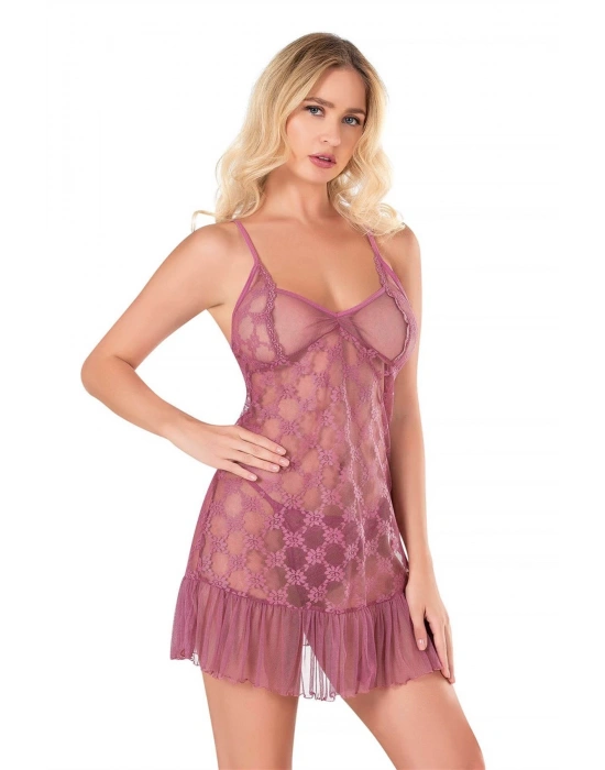 Bicomi Gül Kurusu Kısa Tül Gecelik