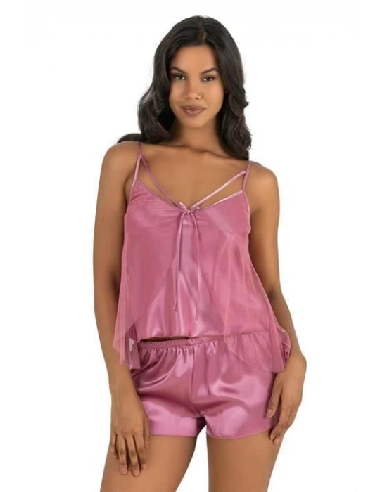 Bicomi Gül kurusu Saten Şort Takımı