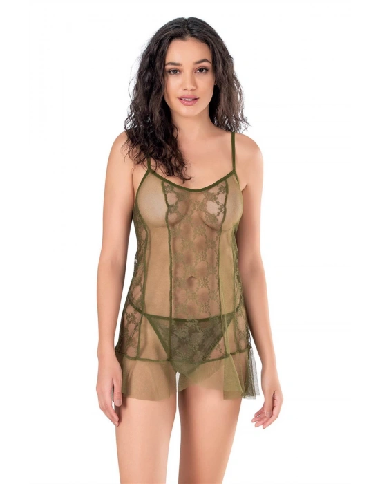 Bicomi Haki Kısa Tül Gecelik