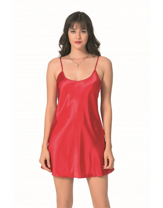 Bicomi Kırmızı Kısa Saten Gecelik