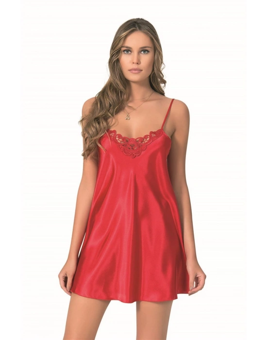 Bicomi Kırmızı Kısa Saten Gecelik