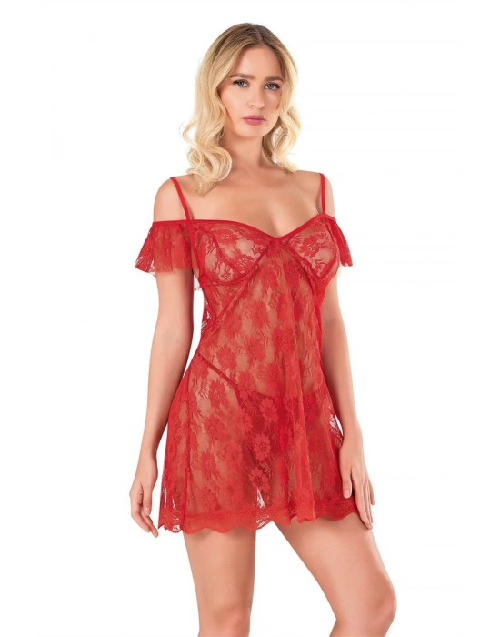 Bicomi Kırmızı Kısa Tül Gecelik