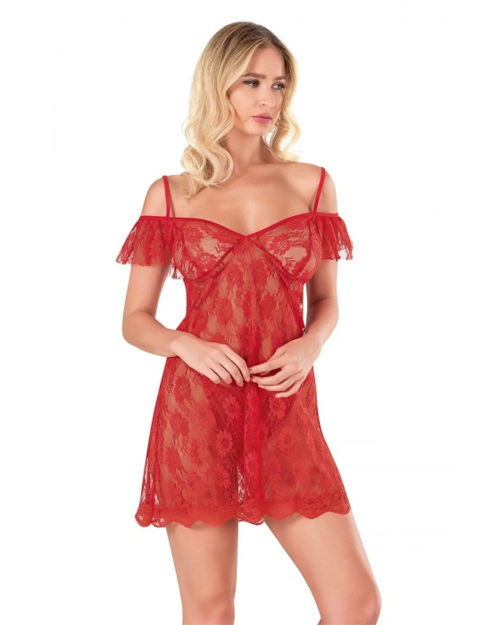 Bicomi Kırmızı Kısa Tül Gecelik