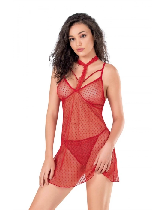 Bicomi Kırmızı Kısa Tül Gecelik