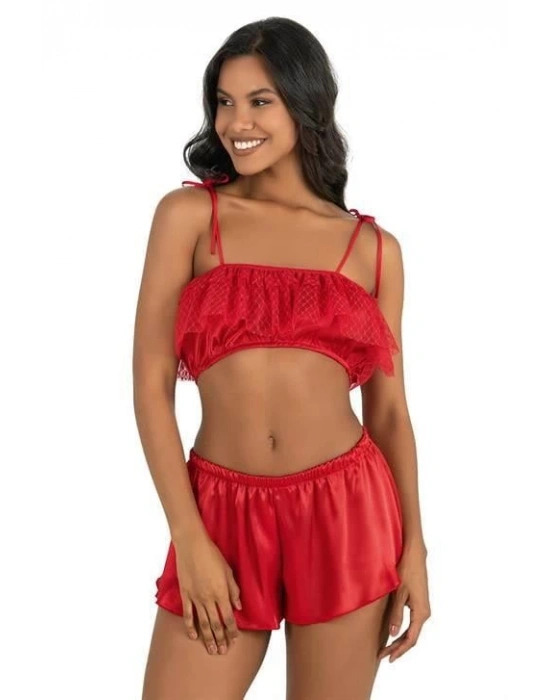 Bicomi Kırmızı Saten Şort Takımı 9206