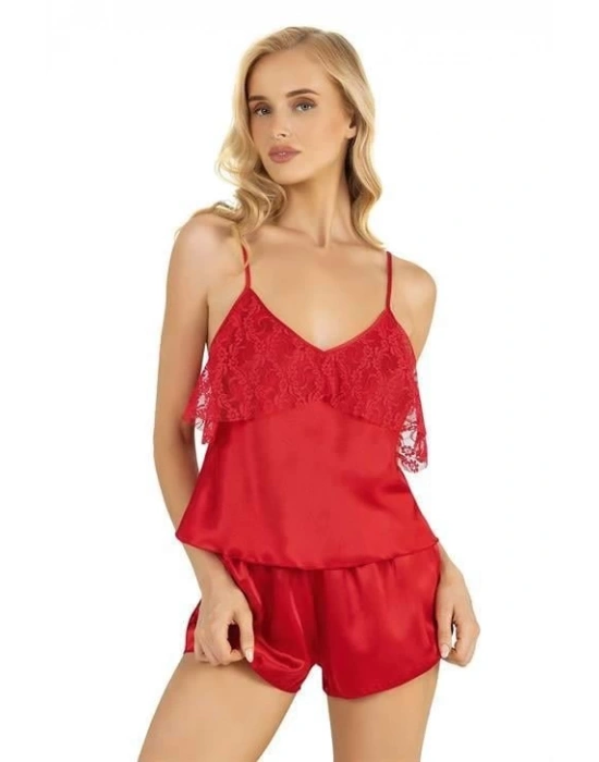 Bicomi Kırmızı Saten Şort Takımı 9214
