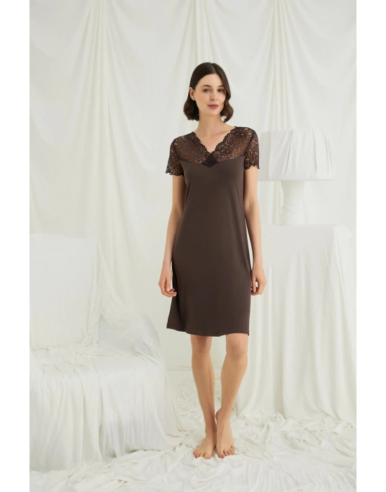 Bicomi Kısa Kollu ve Dantelli V Yaka Gecelik