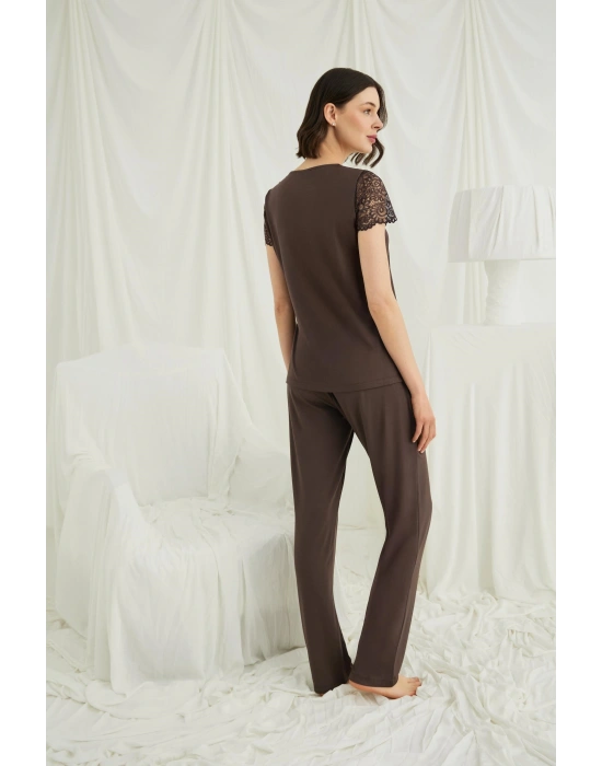 Bicomi Kısa Kollu ve Dantelli V Yaka Pijama Takımı