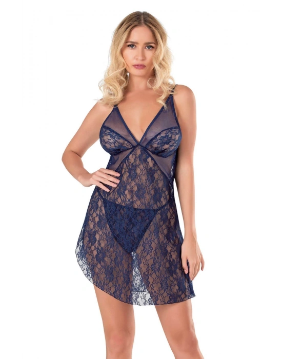 Bicomi Lacivert Kısa Tül Gecelik