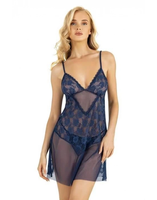 Bicomi Lacivert Kısa Tül Gecelik 4201