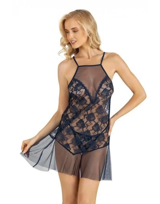 Bicomi Lacivert Kısa Tül Gecelik 4227