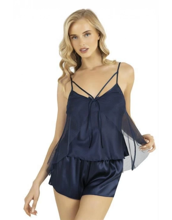 Bicomi Lacivert Saten Şort Takımı