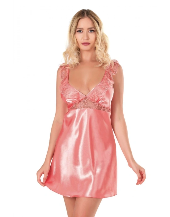 Bicomi Mercan Kısa Saten Gecelik