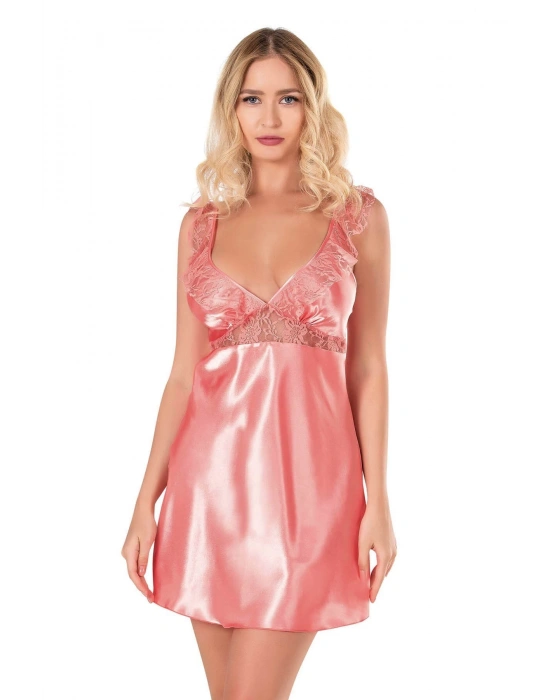 Bicomi Mercan Kısa Saten Gecelik