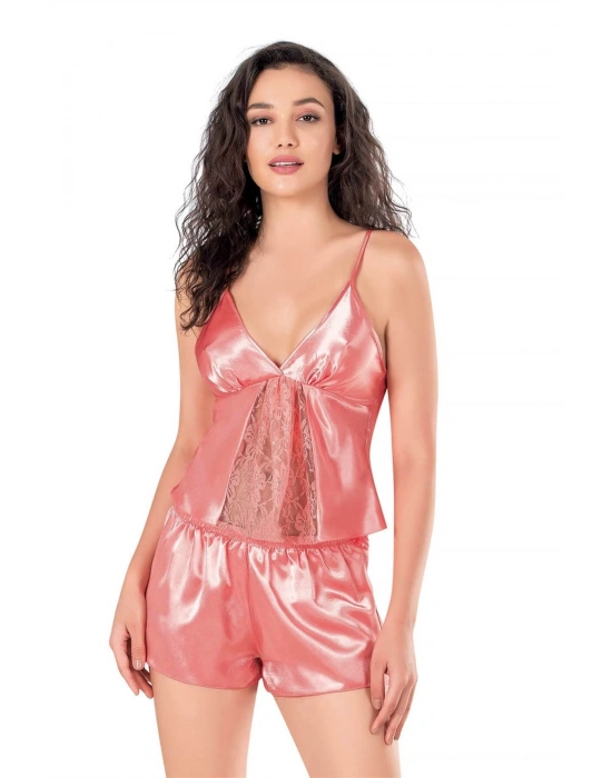 Bicomi Mercan Saten Babydoll Şort Takımı