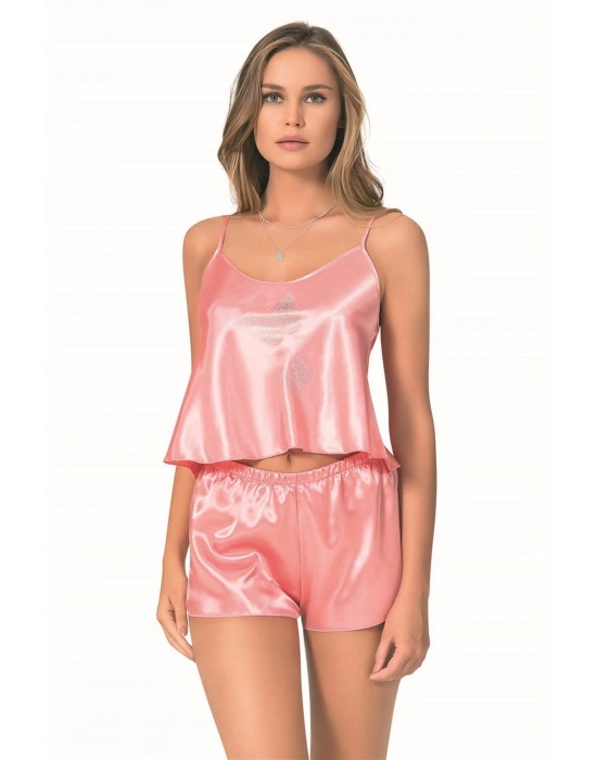 Bicomi Mercan Saten Babydoll Şort Takımı
