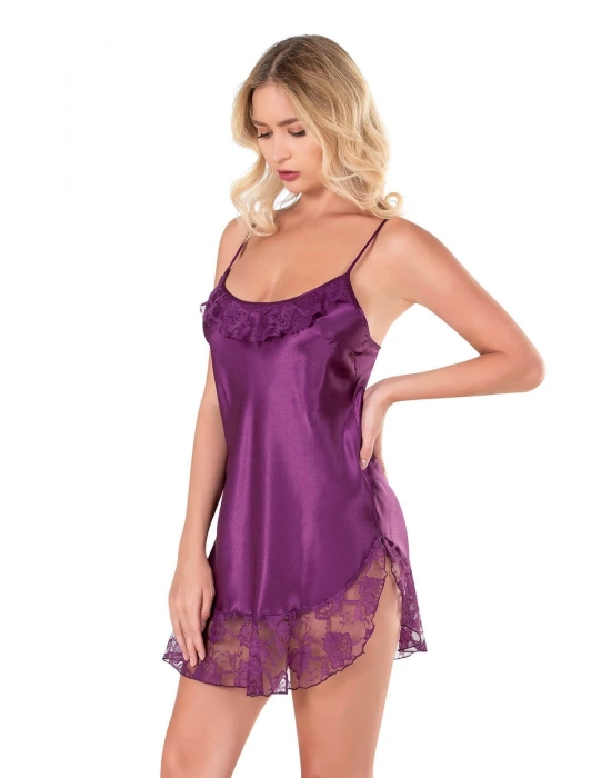 Bicomi Mor Kısa Saten Gecelik