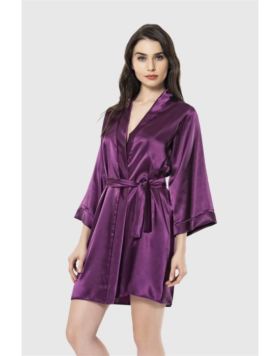 Bicomi Mor Kısa Saten Sabahlık