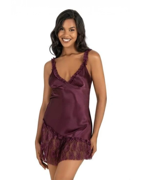 Bicomi Mürdüm Kısa Saten Gecelik 8238