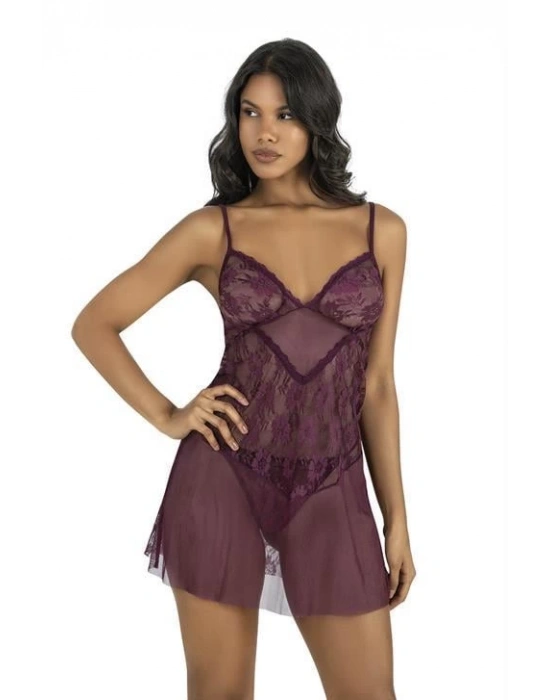 Bicomi Mürdüm Kısa Tül Gecelik 4201