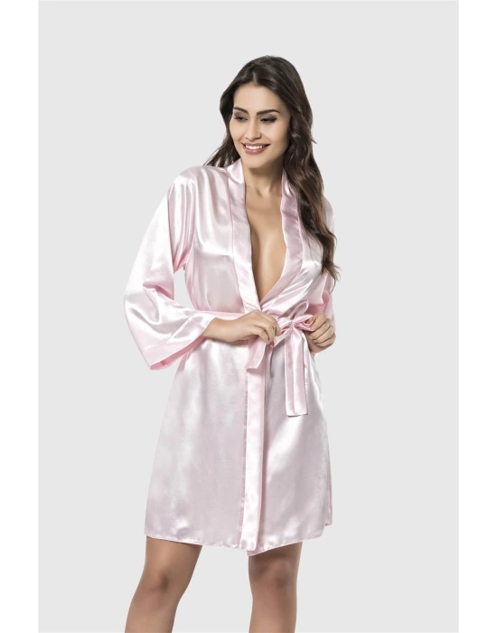 Bicomi Pembe Kısa Saten Sabahlık