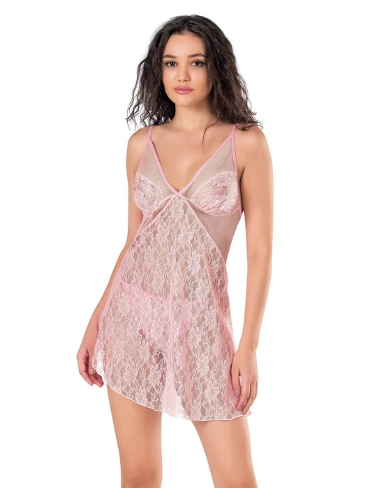 Bicomi Pembe Kısa Tül Gecelik