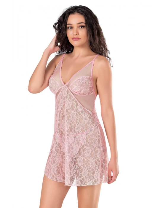 Bicomi Pembe Kısa Tül Gecelik