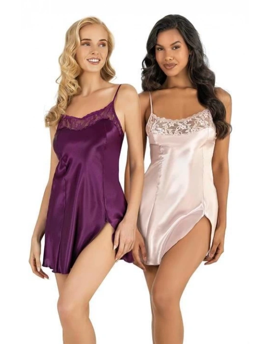 Bicomi Pudra Kısa Saten Gecelik 8217