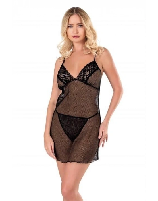 Bicomi Siyah Kısa File-Tül Gecelik 8124