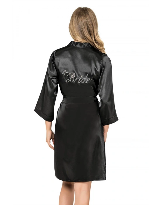 Bicomi Siyah Kısa Saten Bride Sabahlık