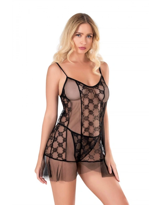 Bicomi Siyah Kısa Tül Gecelik