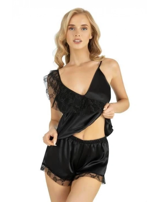 Bicomi Siyah Saten Şort Takımı 9205