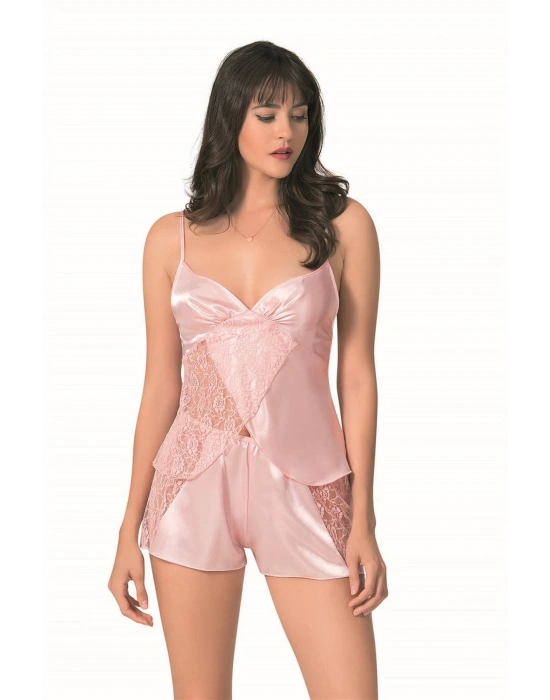 Bicomi Somon Saten Babydoll Şort Takımı