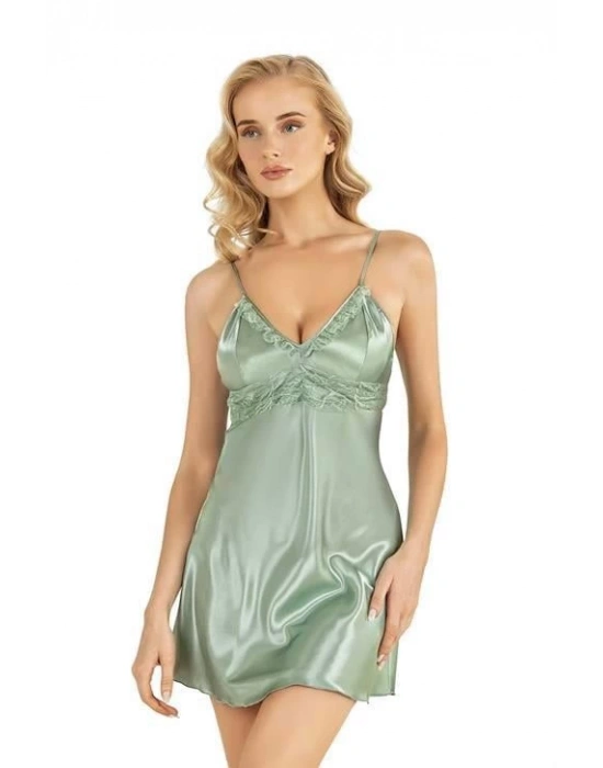Bicomi Su Yeşili Kısa Saten Gecelik