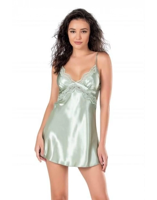Bicomi Su Yeşili Kısa Saten Gecelik 8103