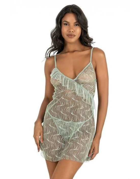 Bicomi Su Yeşili Kısa Tül Gecelik 4221