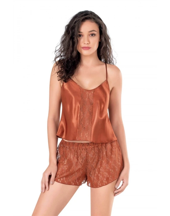 Bicomi Tarçın Saten Babydoll Şort Takımı