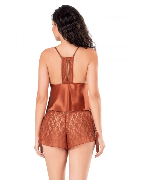 Bicomi Tarçın Saten Babydoll Şort Takımı
