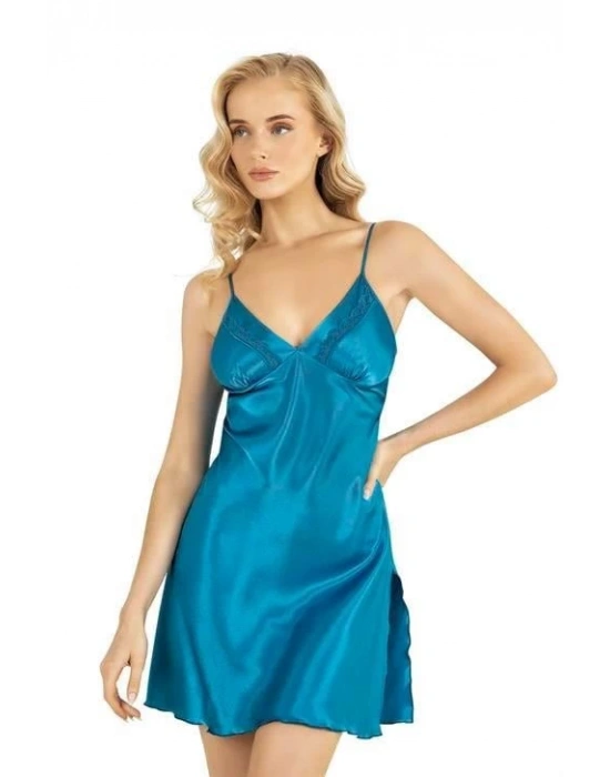 Bicomi Turkuaz Kısa Saten Gecelik 8211