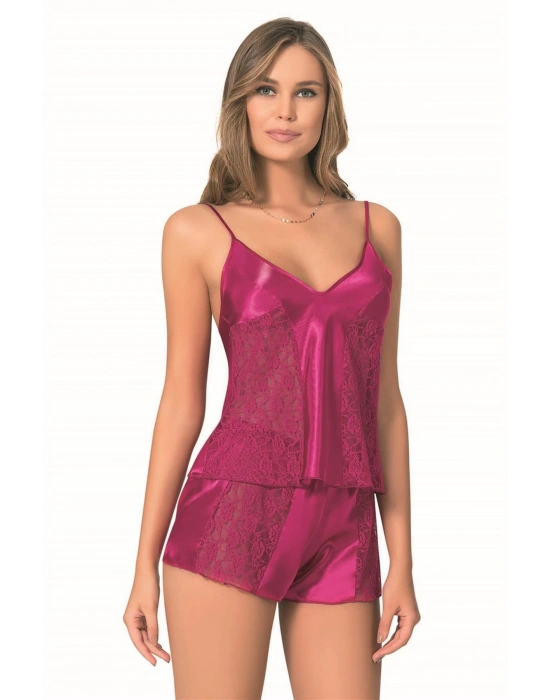 Bicomi Vişne Saten Babydoll Şort Takımı