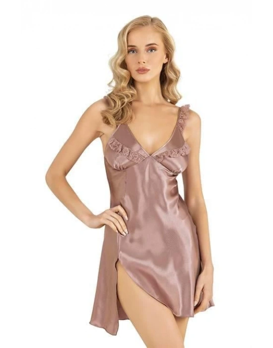 Bicomi Vizon Kısa Saten Gecelik 8237