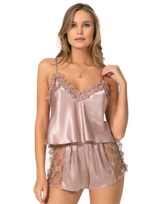 Bicomi Vizon Saten Babydoll Şort Takımı