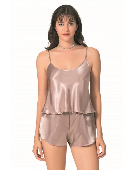 Bicomi Vizon Saten Babydoll Şort Takımı