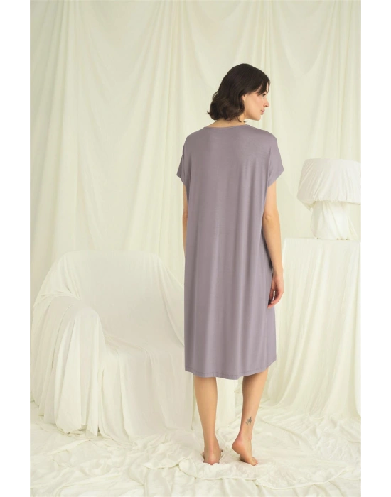 Bicomi Yakası Dantelli Kısa Kollu Gecelik