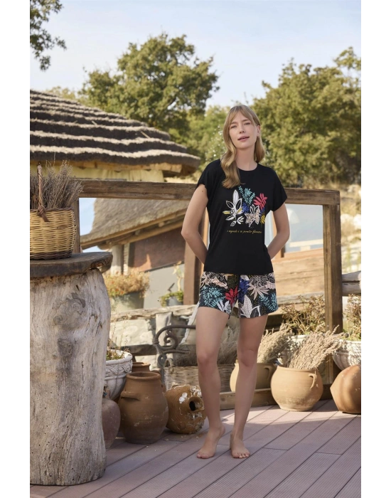 Bicomi Yaprak Desenli ve Baskılı o Segredo e se Permitir Florescer Şort Takımı