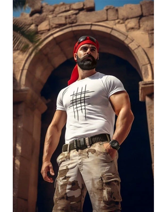 Bisiklet Yaka Baskılı Oversize T-Shirt - Beyaz -