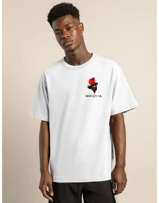 Bisiklet Yaka Baskılı Oversize T-Shirt - Beyaz -